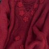 Plus Size Mulberry V Neck Floral Knit Sweater Tops Spring