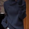 Plus Size Navy High Neck Knit Sweater Tops Spring