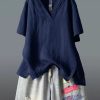Plus Size Navy V Neck Wrinkled Linen Tank Summer