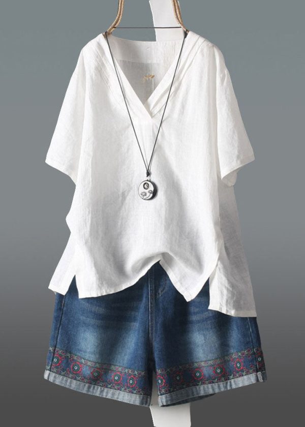 Plus Size Navy V Neck Wrinkled Linen Tank Summer - Image 2
