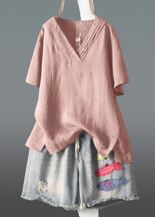Plus Size Navy V Neck Wrinkled Linen Tank Summer - Image 3