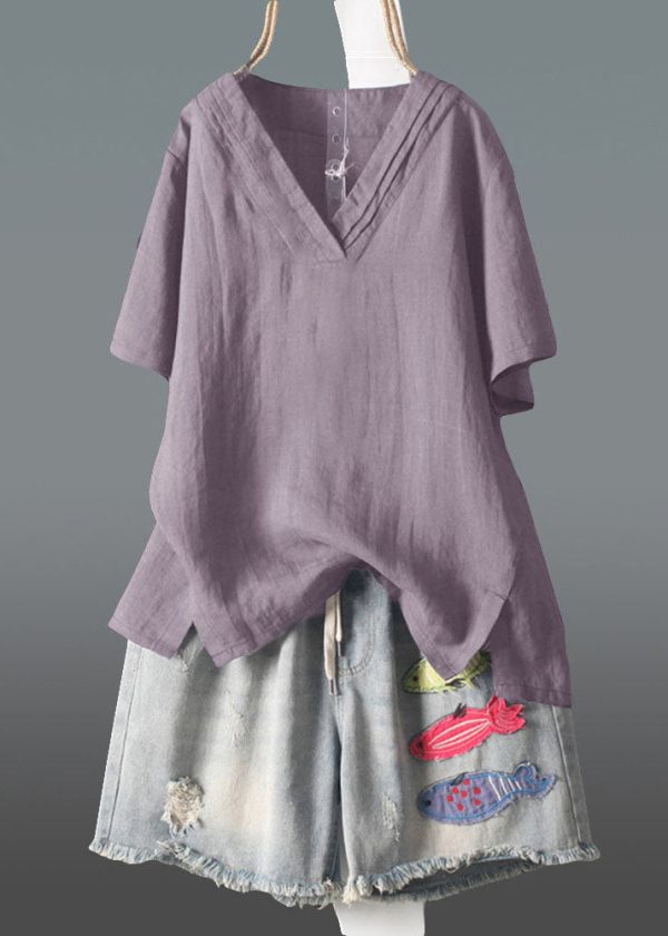 Plus Size Navy V Neck Wrinkled Linen Tank Summer - Image 4