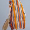 Plus Size Orange O-Neck Striped Summer Cotton Maxi Dresses