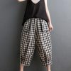 Plus Size Plaid Elastic Waist Casual Harem Pants Summer Cotton Linen