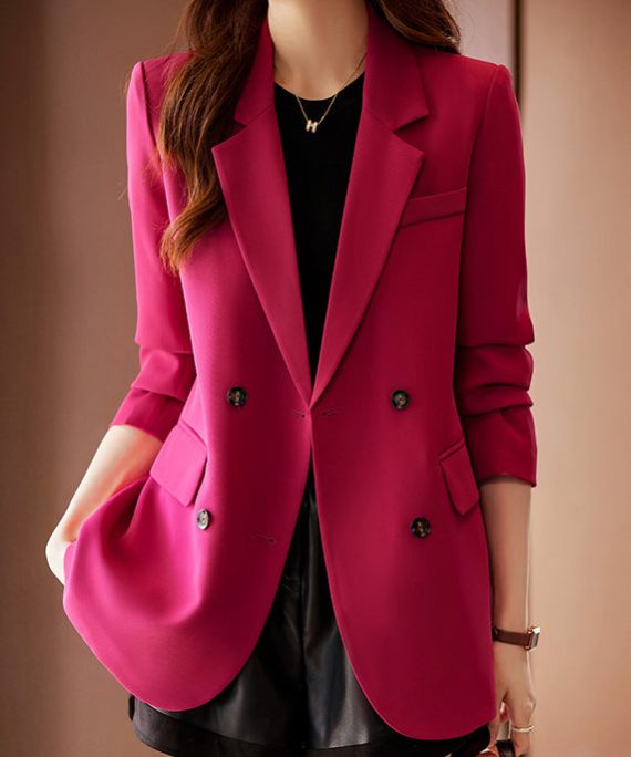 Plus Size Rose Notched Back Side Open Cotton Jackets Spring