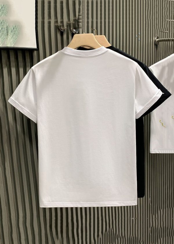 Plus Size White Embroideried Solid Cotton Mens Neutral Tshirt Summer - Image 4