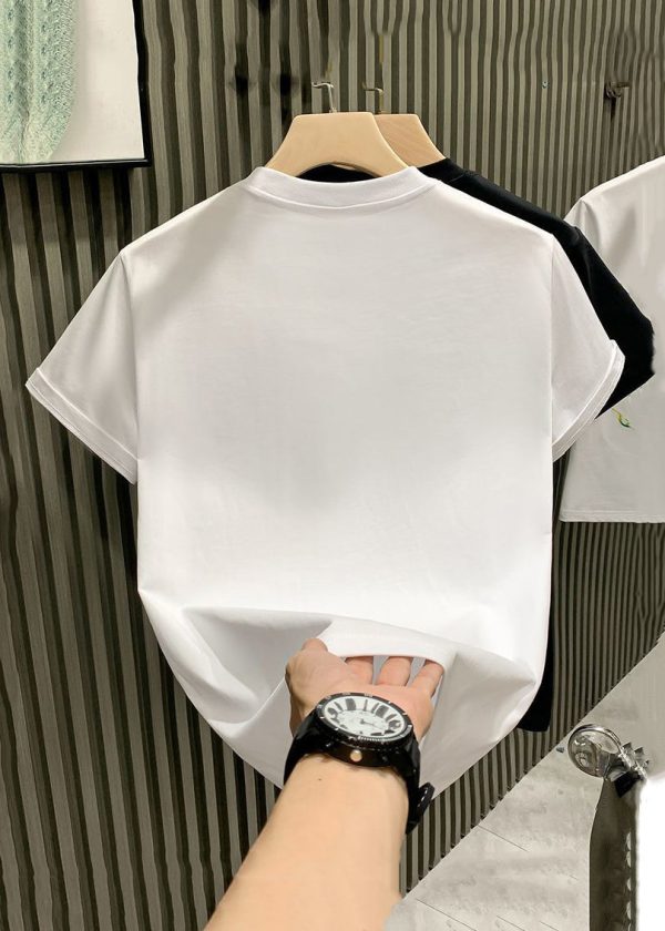 Plus Size White Embroideried Solid Cotton Mens Neutral Tshirt Summer - Image 5