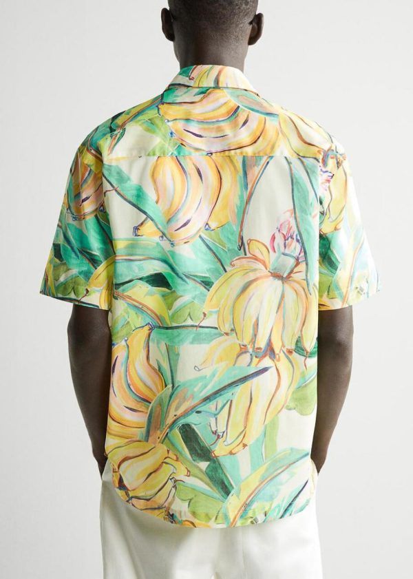 Print Button Cotton Mens Shirts Peter Pan Collar Summer - Image 4