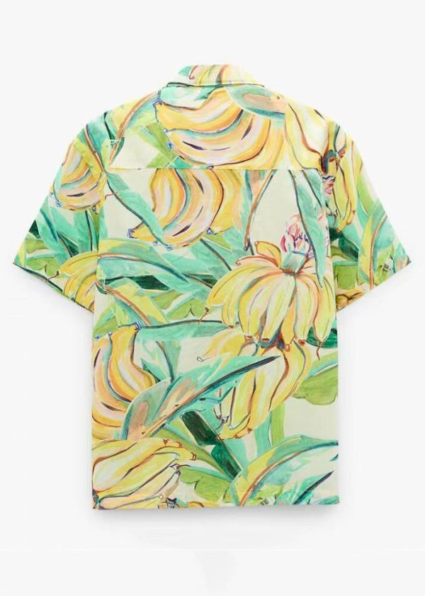 Print Button Cotton Mens Shirts Peter Pan Collar Summer - Image 5