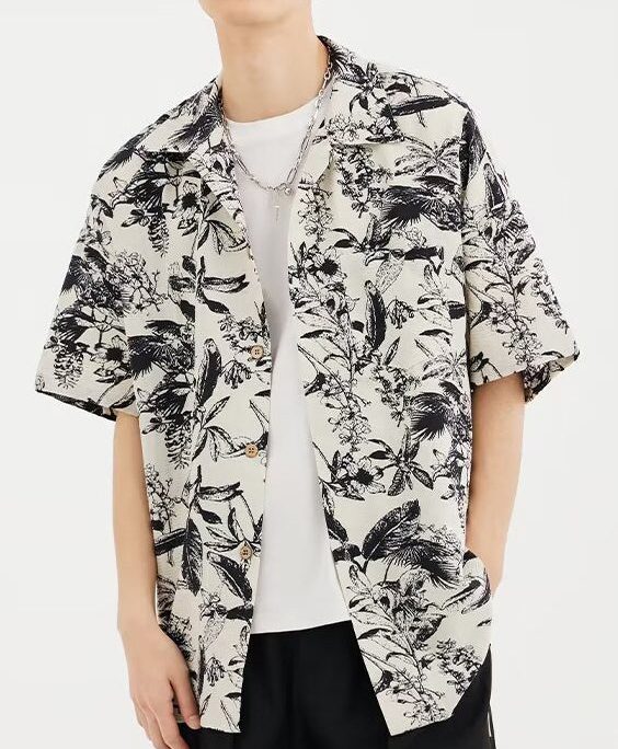 Print Button Original Design Cotton Men Shirts Summer