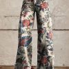 Print Pockets Loose Denim Wide Leg Pants High Waist Spring