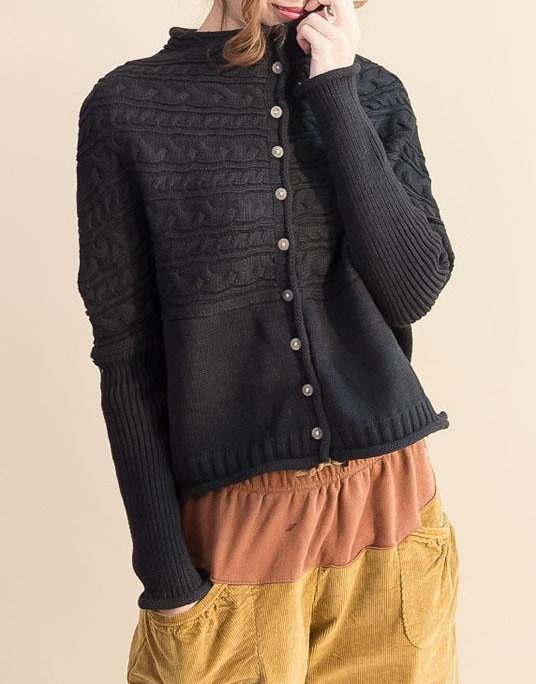 Pullover black knitted cardigans oversized fall knitted coat o neck Button Down tops