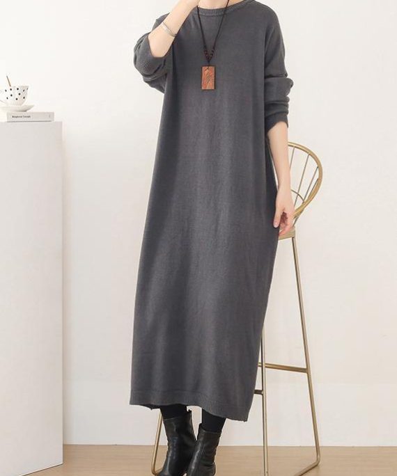 Pullover gray Sweater o neck wild Art spring knit dress