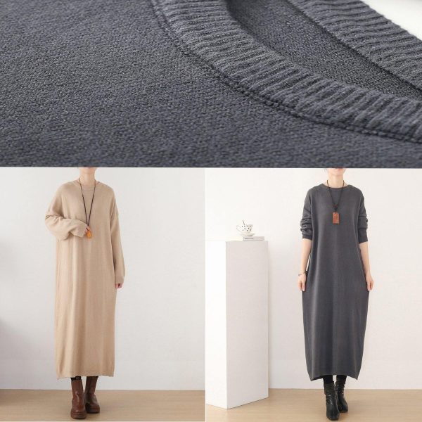 Pullover gray Sweater o neck wild Art spring knit dress - Image 5
