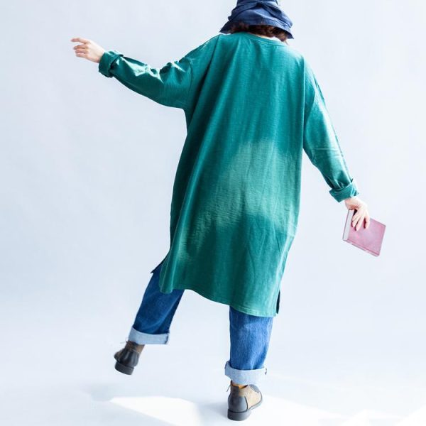 Pure cotton green cat print oversized dresses plus size causal jumpers - Image 4