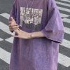 Purple Cartoon Print Cotton Mens T Shirts O Neck Half Sleeve