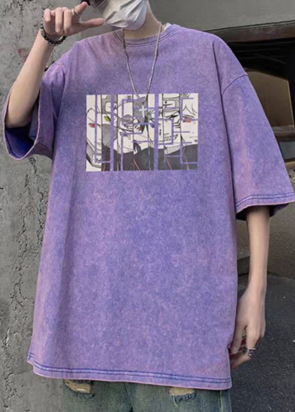 Purple Cartoon Print Cotton Mens T Shirts O Neck Half Sleeve - Image 3