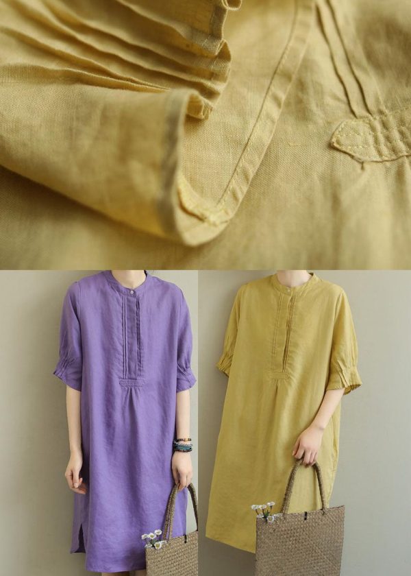 Purple Patchwork low high design Cotton Dress Half Sleeve - Image 5