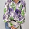 Purple Print Cotton Spring Blouse Peter Pan Collar