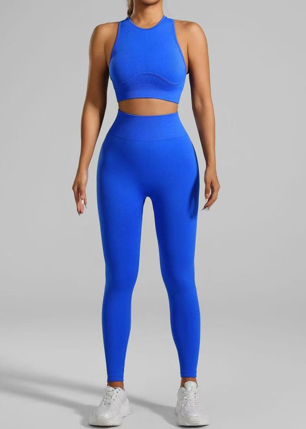 Push Up Royal Blue High Waist Sports Bra And Leggings Set Suit