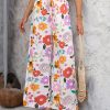 Rainbow Print Tie Waist Vacation Trousers Dresses