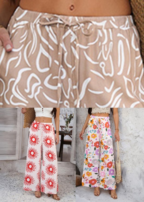 Rainbow Print Tie Waist Vacation Trousers Dresses - Image 5