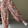 Red Colorblock Tie Waist Print Linen Pants Drawstring Summer