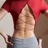 Red Hollow Out Solid Workout Yoga Top
