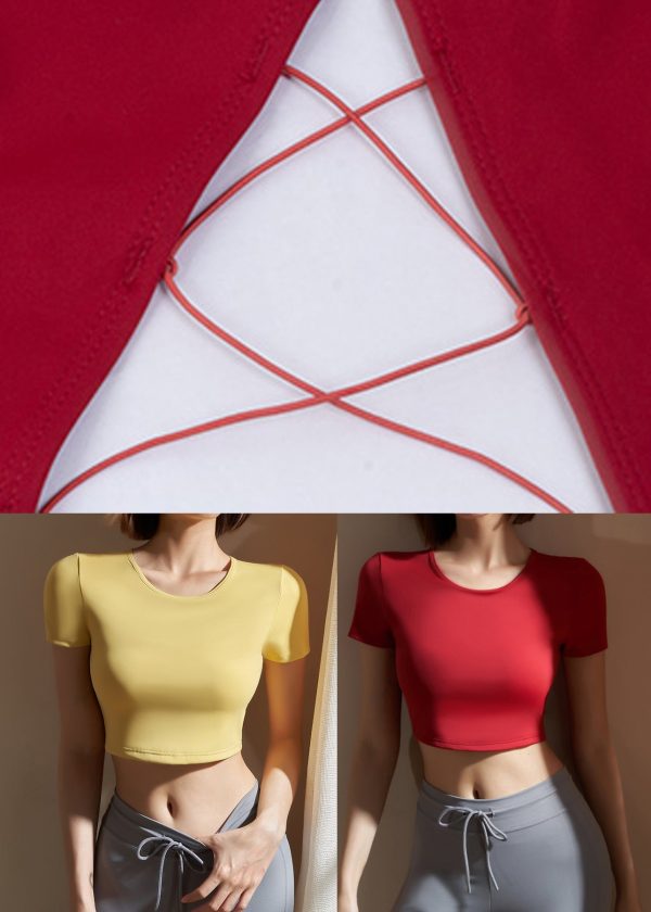 Red Hollow Out Solid Workout Yoga Top - Image 5