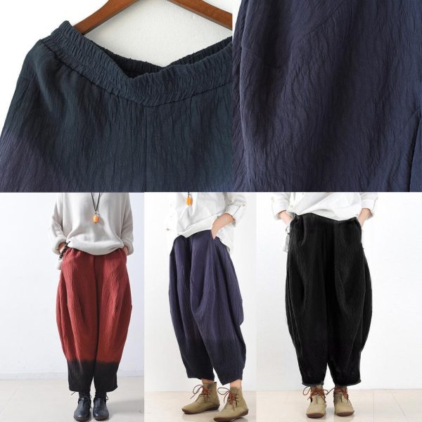 Red gradient linen harem pants oversized elastic waist cotton pants trousers - Image 5
