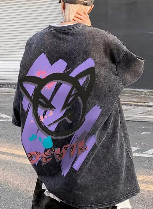 Retro Black Print Oversized Cotton Men T Shirts Half Sleeve