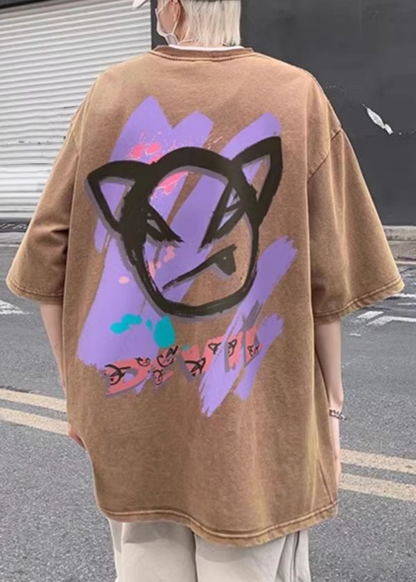 Retro Black Print Oversized Cotton Men T Shirts Half Sleeve - Image 2