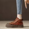 Retro Chocolate Lace Up Platform Flat Shoes For Women