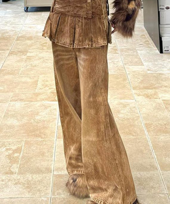 Retro Photo Color Zippered High Waist Patchwork Denim Pants Spring