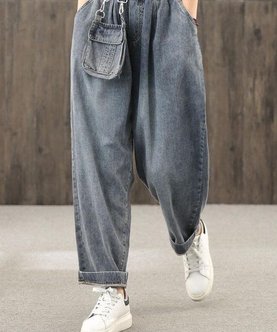 Retro denim blue autumn new trousers plus size harem pants