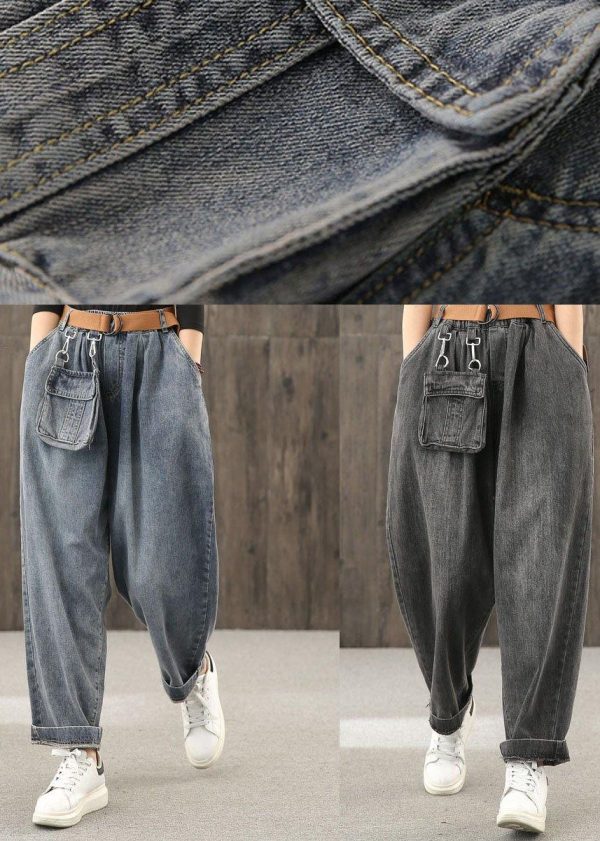 Retro denim blue autumn new trousers plus size harem pants - Image 5