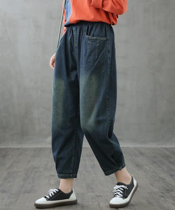 Retro jeans loose high waist long pants new casual cropped pants