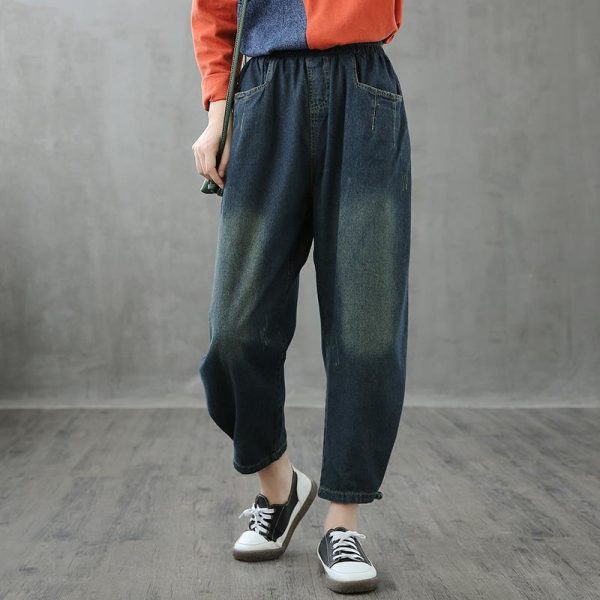 Retro jeans loose high waist long pants new casual cropped pants - Image 3