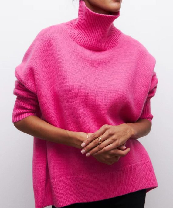 Rose Cozy Thick Knit Sweaters Turtleneck Spring