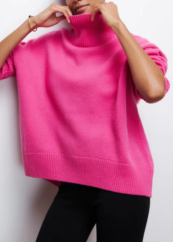 Rose Cozy Thick Knit Sweaters Turtleneck Spring - Image 3