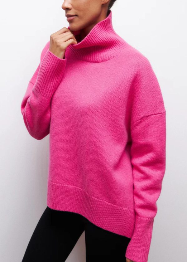 Rose Cozy Thick Knit Sweaters Turtleneck Spring - Image 4