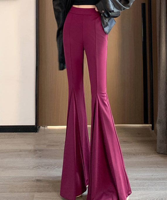 Rose Original Design Spandex Flare Bottoms Elastic Waist Spring