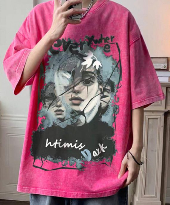 Rose Print Oversized Cotton Men T Shirts Half Sleeve