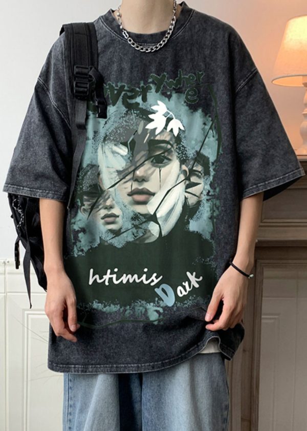 Rose Print Oversized Cotton Men T Shirts Half Sleeve - Image 2