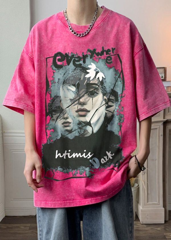Rose Print Oversized Cotton Men T Shirts Half Sleeve - Image 3