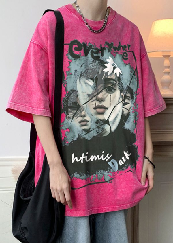 Rose Print Oversized Cotton Men T Shirts Half Sleeve - Image 5