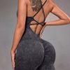 Sexy Grey Backless Butt Scrunch One Piece Workout Suit Gym