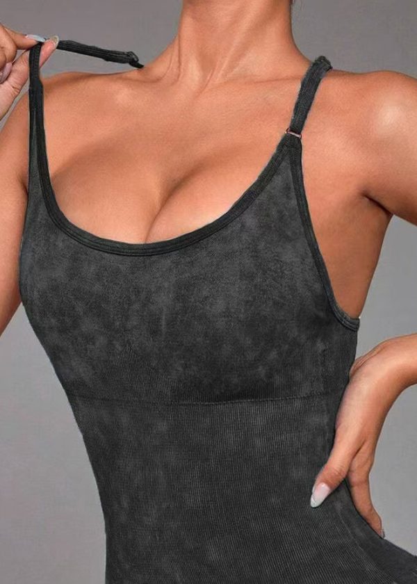 Sexy Grey Backless Butt Scrunch One Piece Workout Suit Gym - Image 5