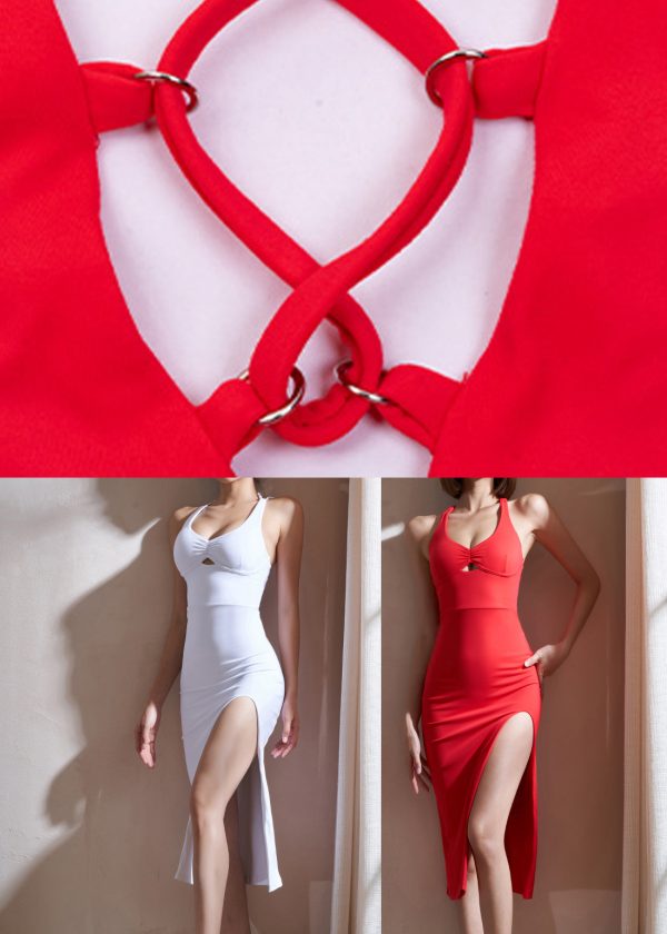 Sexy Red U Neck Hollow Out Long Yoga Dress - Image 5