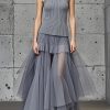 Silm Fit Grey Tulle Patchwork Exra Large Hem Sweater Dress Sleeveless